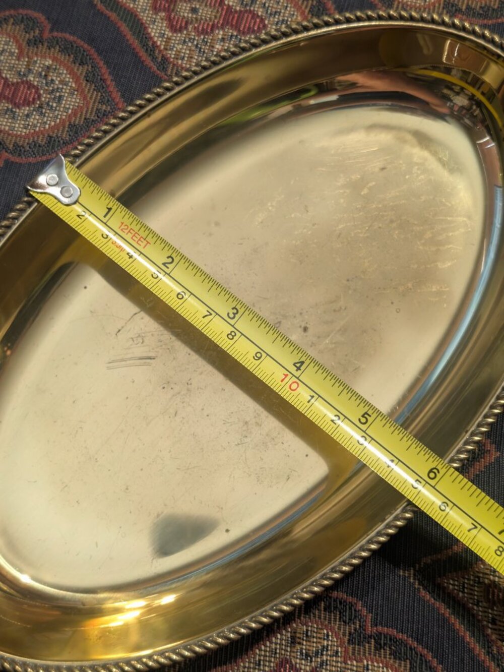 WMF Ikora Germany EP Brass Oval Serving Tray - Rope Edge Detail - MCM - VTG - Picture 9 of 11